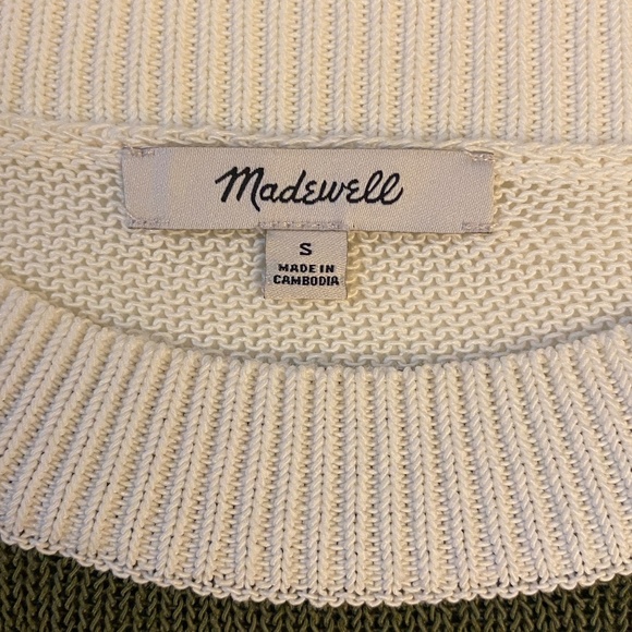 Madewell Loose Knit Crewneck Striped Sweater Ivory/Olive Green Sz Small - Picture 9 of 14